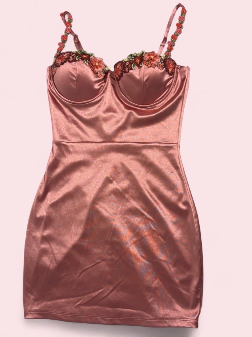 NWT Windsor Womens Pink Satin Roses Floral Bodycon Dress Size S Fairy Cocktail